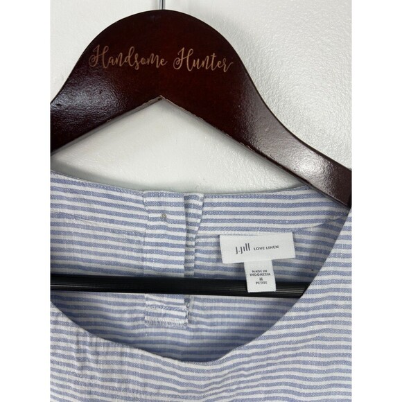 J Jill Love Linen Stripe Sleeveless Button Organic Tank Dress MP Petite 1102R4 - Picture 10 of 12